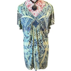 Apt. 9 Green Floral Beaded Front Blouse